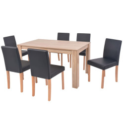 Table et chaises 7 pcs Cuir synthétique Chêne Noir