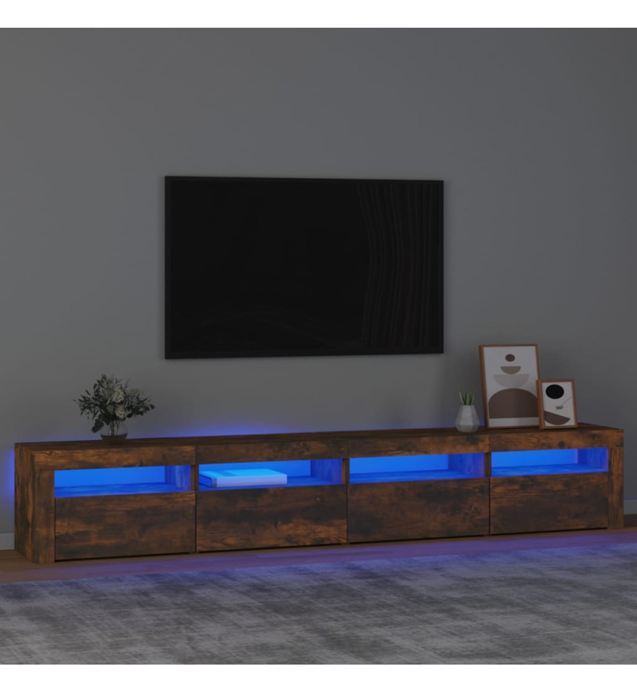 Meuble TV avec lumières LED Chêne fumé 240x35x40 cm