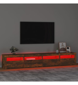 Meuble TV avec lumières LED Chêne fumé 240x35x40 cm