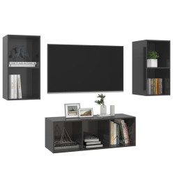 Ensemble de meuble TV 3 pcs Gris brillant Aggloméré