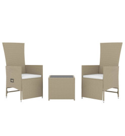 Ensemble de salon de jardin 3 pcs beige poly rotin et acier