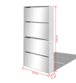 Meuble à chaussures 4 étagères et miroir 63x17x134 cm Blanc