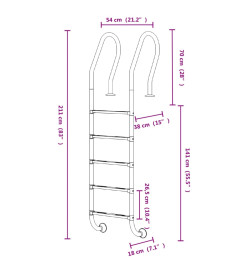 Échelle de piscine 54x38x211 cm acier inoxydable 304
