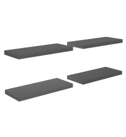 Étagère murale flottante 4 pcs Gris brillant 60x23,5x3,8 cm MDF