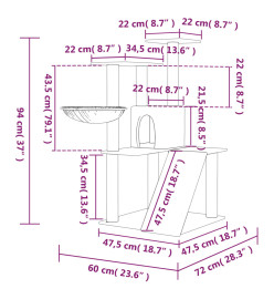 Arbre à chat avec griffoirs en sisal Gris foncé 94 cm