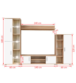 Meuble TV mural avec lumière LED Chêne sonoma et blanc