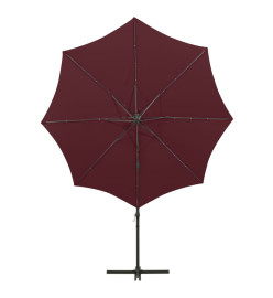 Parasol déporté avec mât et lumières LED Rouge bordeaux 300 cm