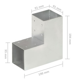 Connecteurs de poteau 4 pcs Forme en L Métal galvanisé 91x91 mm