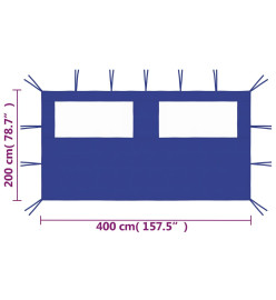 Paroi latérale de belvédère avec fenêtres 4x2 m Bleu