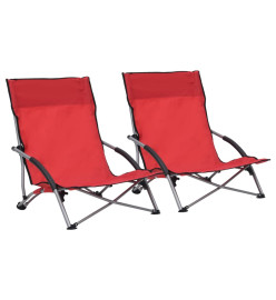 Chaises de plage pliables 2 pcs Rouge Tissu