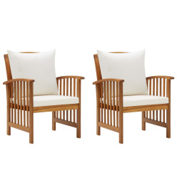 Chaises de jardin avec coussins 2 pcs Bois d'acacia massif