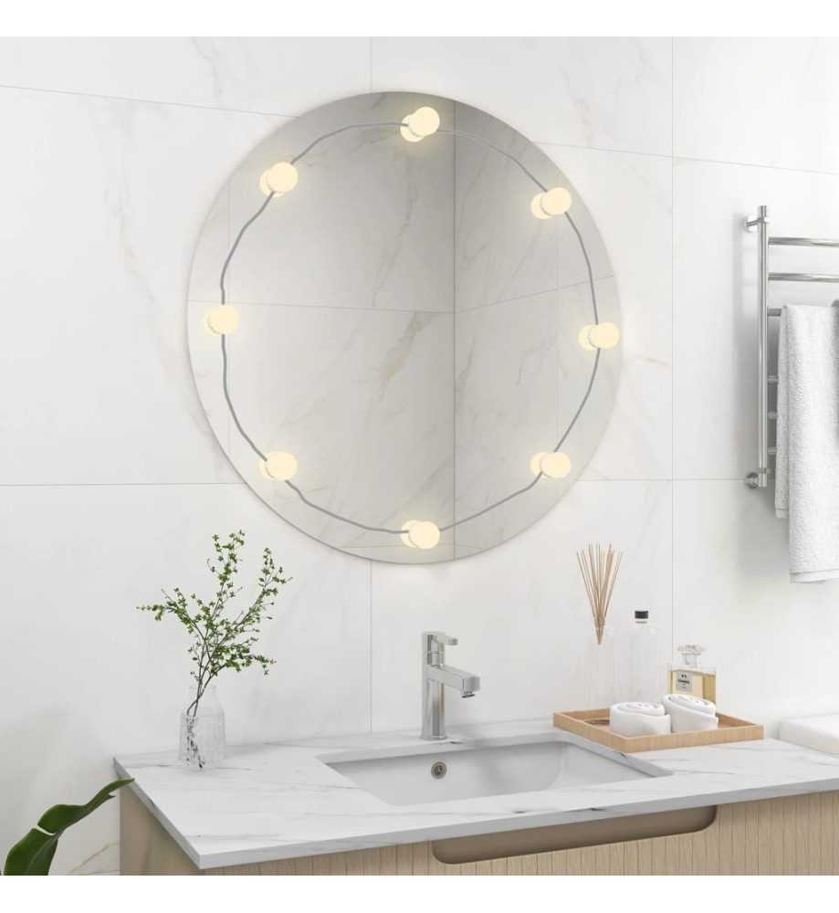 Miroir mural sans cadre avec lampes LED Rond Verre