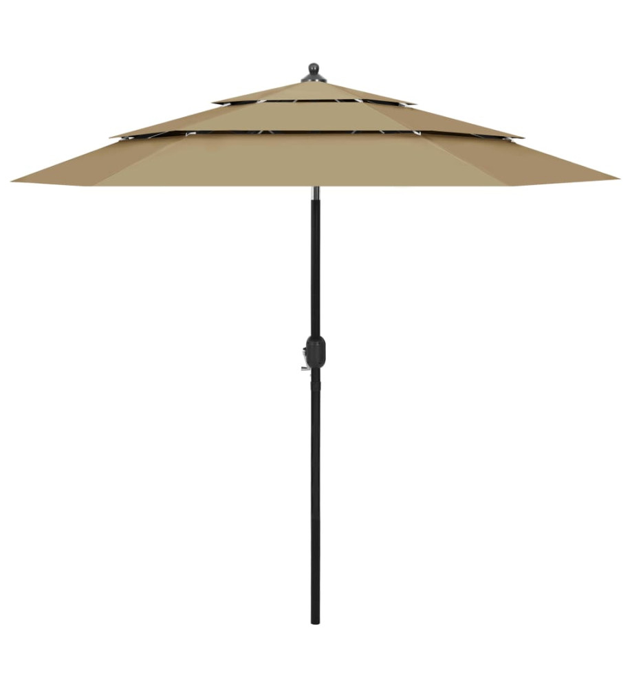 Parasol à 3 niveaux avec mât en aluminium Taupe 2,5 m