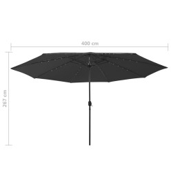 Parasol d'extérieur avec LED et mât en métal 400 cm Noir