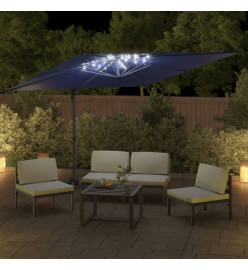 Parasol cantilever à LED Bleu azuré 400x300 cm