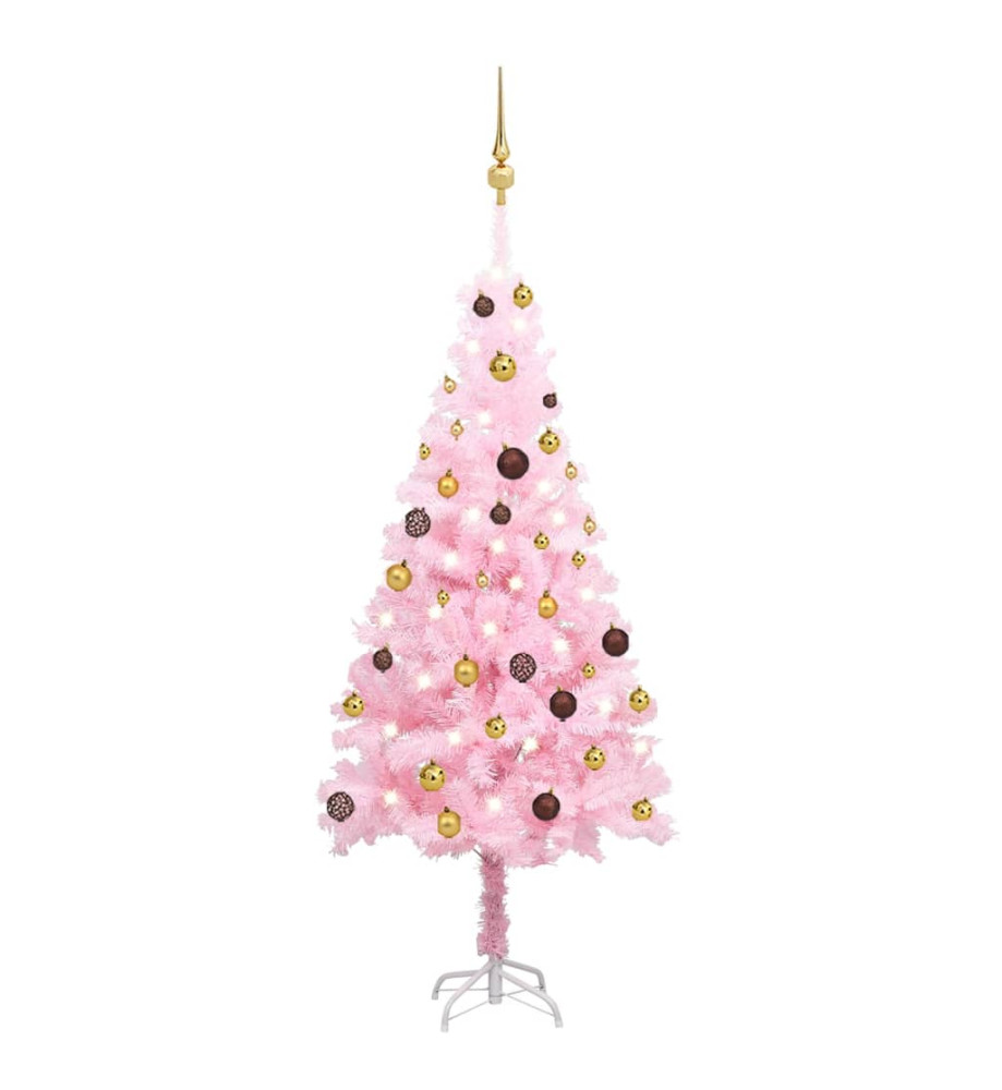 Arbre de Noël artificiel avec LED et boules Rose 150 cm PVC