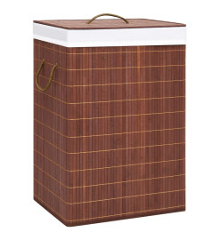 Panier à linge avec 2 sections bambou marron 72 L