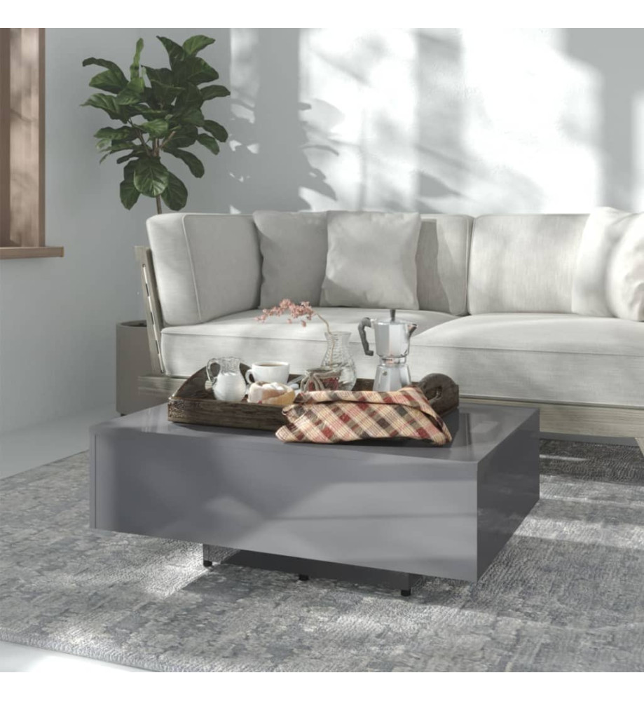 Table basse Gris brillant 85x55x31 cm Aggloméré