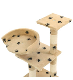 Arbre à chat et griffoirs en sisal 65 cm Beige Motif de pattes