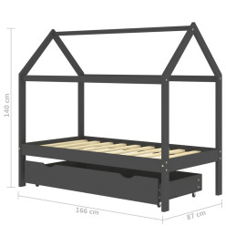 Cadre de lit d'enfant avec un tiroir Gris foncé Pin 80x160 cm