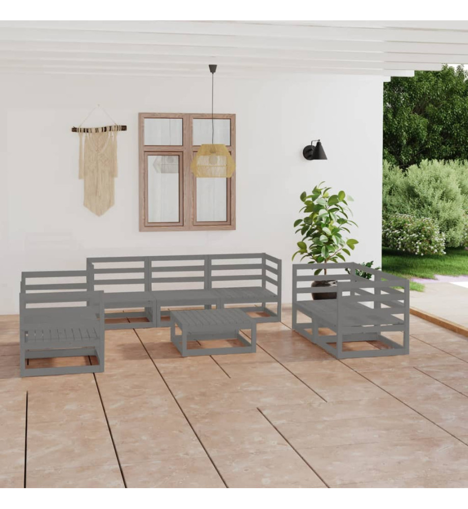 Salon de jardin 8 pcs Gris Bois de pin massif