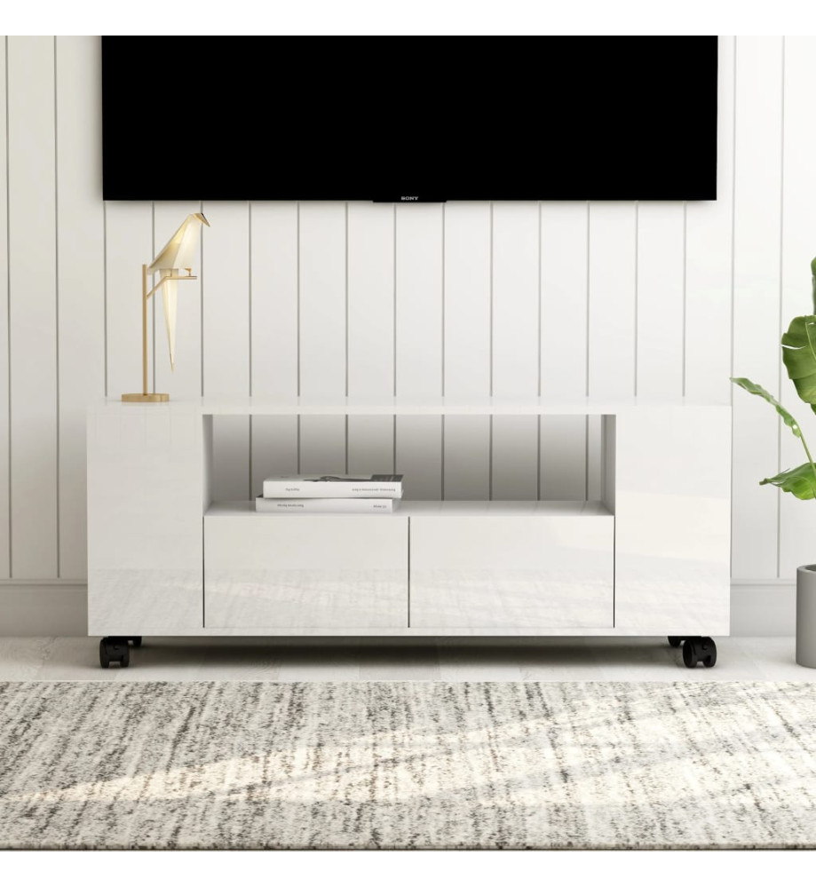 Meuble TV Blanc brillant 120x35x48 cm Bois d'ingénierie