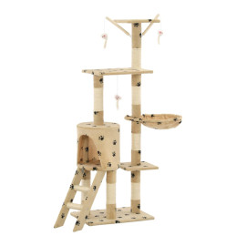 Arbre à chat avec griffoir en sisal 138cm Beige Motif de pattes