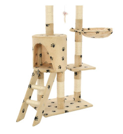 Arbre à chat avec griffoir en sisal 138cm Beige Motif de pattes