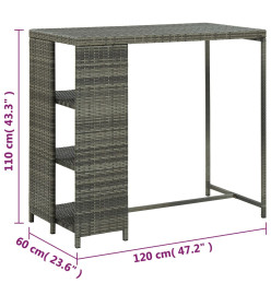 Table de bar avec rangement Gris 120x60x110 cm Résine tressée