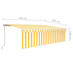 Auvent rétractable manuel avec store 5x3 m Jaune et blanc