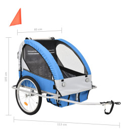 Remorque à vélo et poussette pour enfants 2-en-1 Bleu et gris