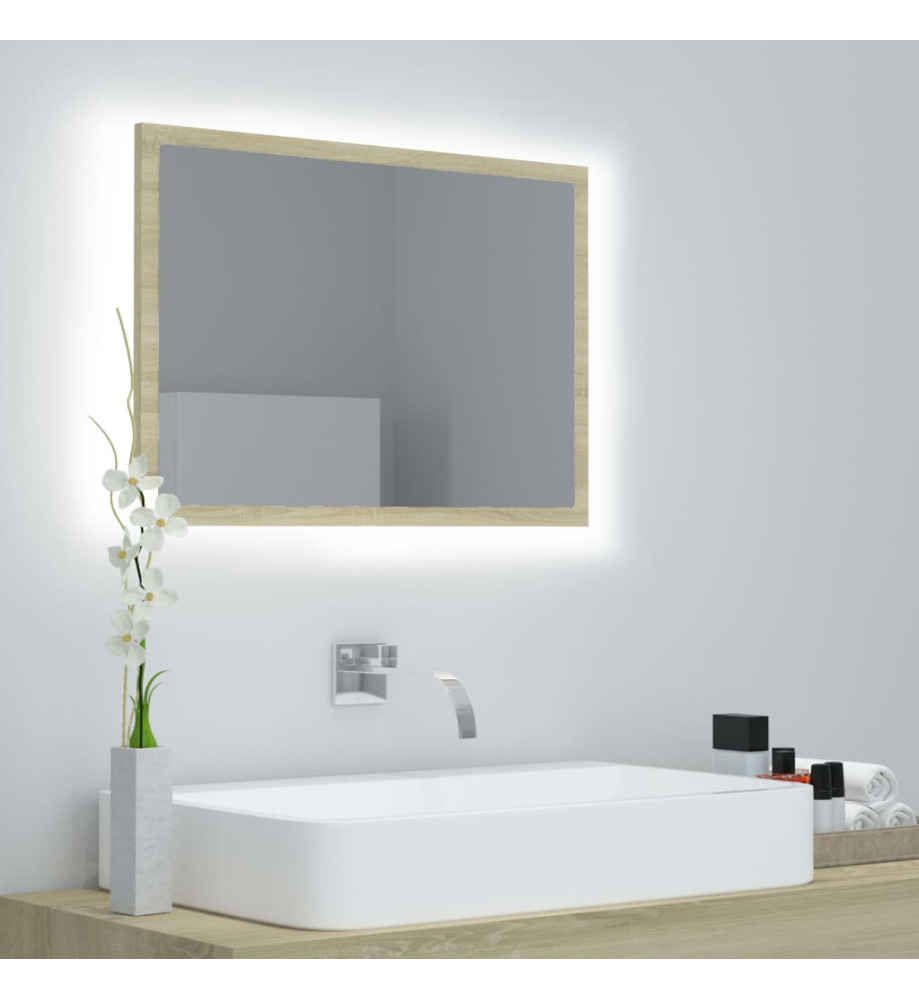 Miroir LED de salle de bain Chêne sonoma 60x8,5x37 cm Acrylique