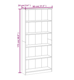 Bibliothèque 5 niveaux Chêne marron 80x24x175cm Bois ingénierie