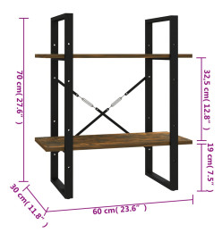 Bibliothèque 2 niveaux Chêne fumé 60x30x70 cm Bois d'ingénierie