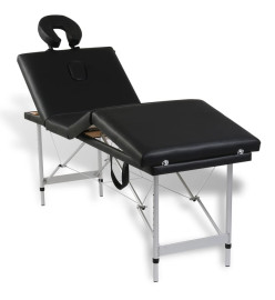 Table de massage pliable Noir 4 zones avec cadre en aluminium