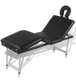 Table de massage pliable Noir 4 zones avec cadre en aluminium