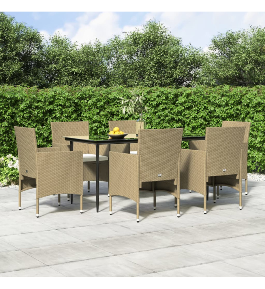 Mobilier de salle à manger de jardin coussins 7 pcs Beige/noir Mobilier de salle à manger de jardin coussins 7 pcs Beige/noir