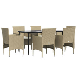 Mobilier de salle à manger de jardin coussins 7 pcs Beige/noir