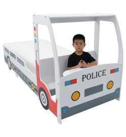 Lit voiture de police et matelas en mousse pour enfant 90x200cm