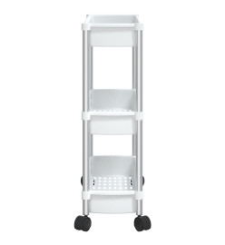 Chariot de rangement à 3 niveaux Argenté et blanc Aluminium