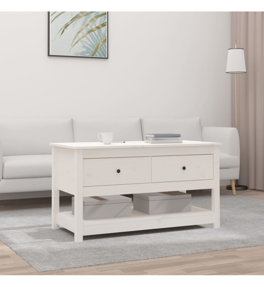 Table basse Blanc 102x49x55 cm Bois massif de pin