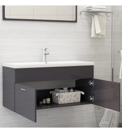 Armoire d'évier avec lavabo intégré Gris brillant Aggloméré