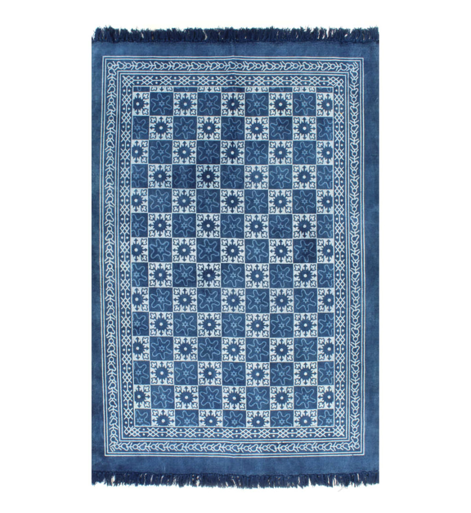 Tapis Kilim Coton 120 x 180 cm avec motif Bleu