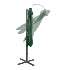 Parasol déporté avec mât et lumières LED Vert 250 cm