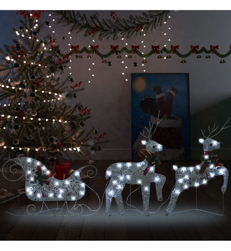 Décoration de Noël Rennes et traîneau 60 LED Extérieur Argenté Décoration de Noël Rennes et traîneau 60 LED Extérieur Argenté