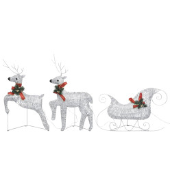 Décoration de Noël Rennes et traîneau 60 LED Extérieur Argenté