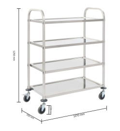 Chariot de cuisine à 4 niveaux 107x55x125 cm Acier inoxydable