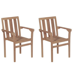 Chaises de jardin 2 pcs avec coussins blanc crème Teck massif