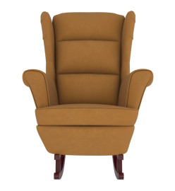 Fauteuil à bascule pieds en bois massif d'hévéa Marron Velours