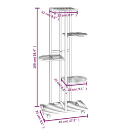 Jardinière à 5 niveaux avec roues 44x23x100 cm Blanc Fer